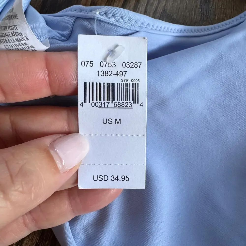 Aerie Women’s Baby Blue Cross Wrap Front Scoop Bikini Swim Suit Top Size Medium